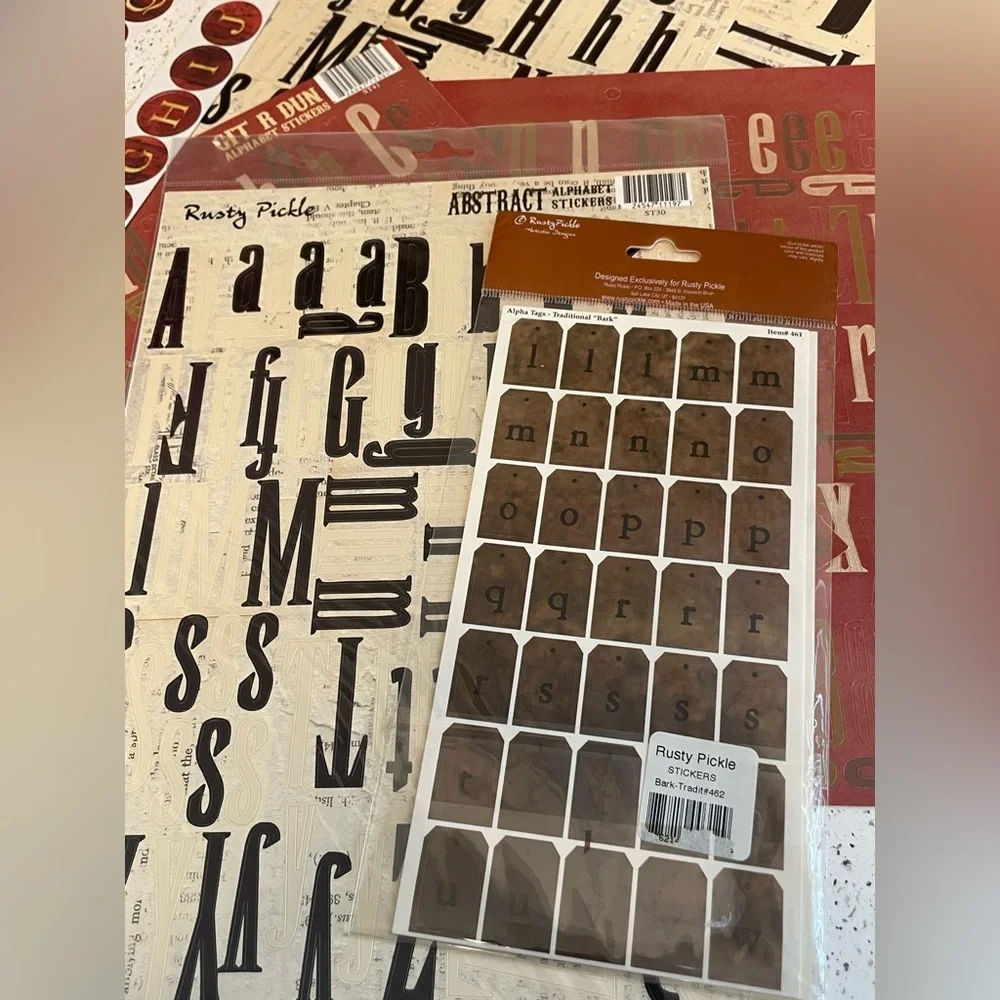 Rusty Pickle Alphabet Stickers Lot‎ Scrapbook Craft Letters Vintage Style Fonts